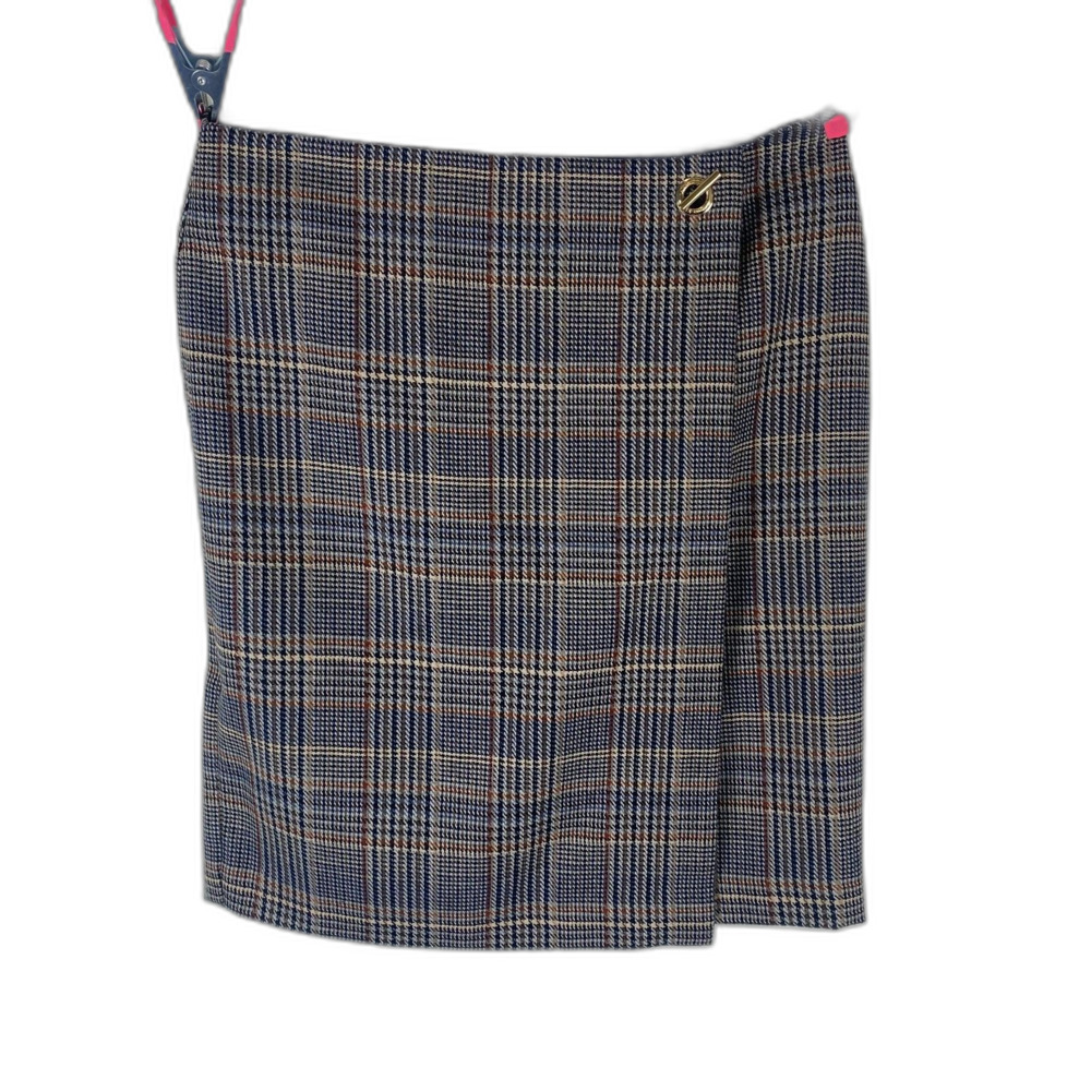 Calvin Klein Women’s 10P Glen Plaid Wrap Skirt Blue Lining Preppy Career Chic
